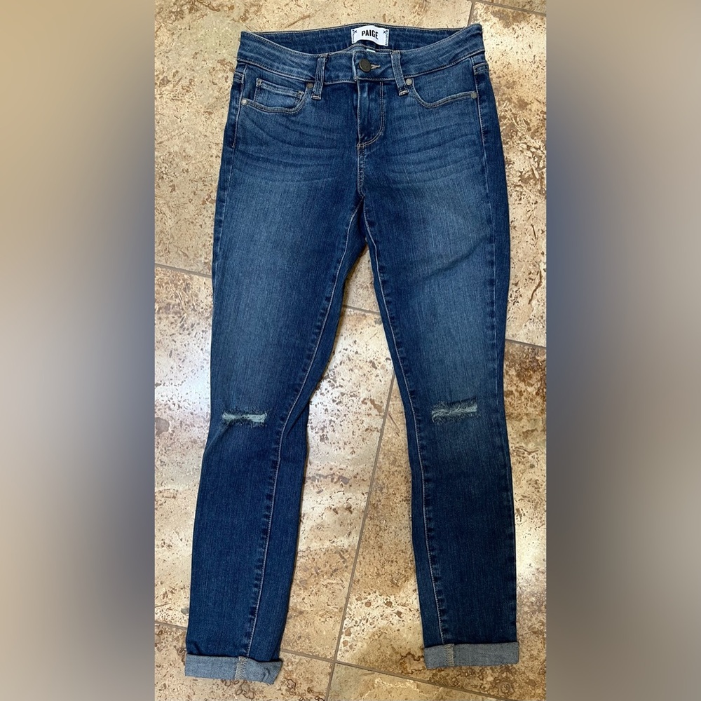 PAIGE Verdugo Ankle Vivian Destructed Women’s Skinny Cuffed Jeans Size 26